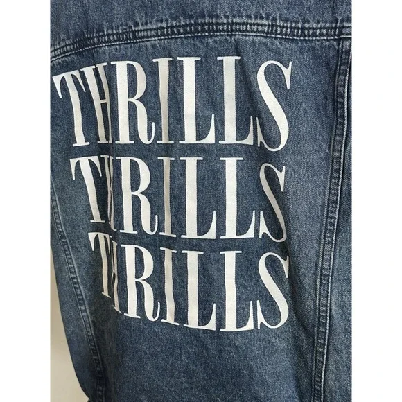 Wesc Denim Trucker‎ Jacket Unisex Mens XL Womens XXL Blue Jean THRILLS Graphic - Picture 6 of 16